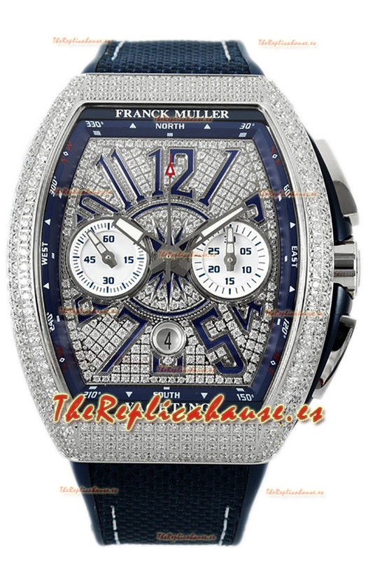 Franck Muller Vanguard V45 Cronógrafo Acero 904L Diamantes Incrustados en Dial Réplica Suiza