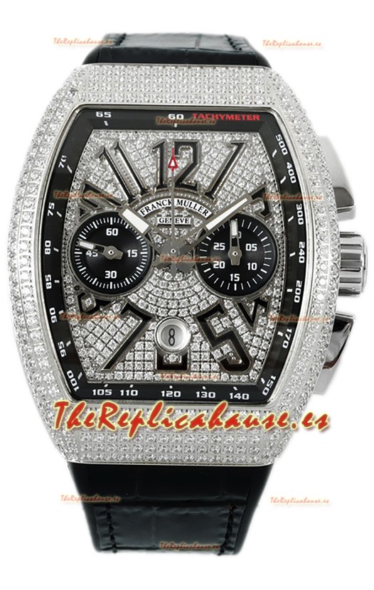 Franck Muller Vanguard V45 Cronógrafo Acero 904L Diamantes Incrustados en Dial Réplica Suiza