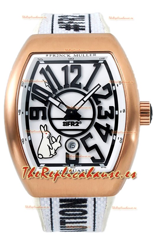 Franck Muller "Fr2nck" Vanguard Rabbit Edition Reloj Réplica Suiza en Caja Oro Rosado