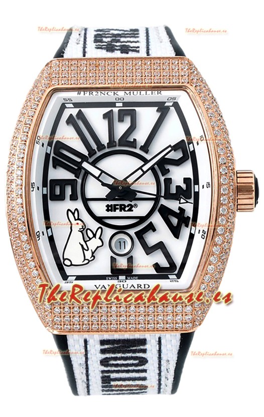 Franck Muller "Fr2nck" Vanguard Rabbit Edition Reloj Réplica Suiza en Oro Rosado Diamantes