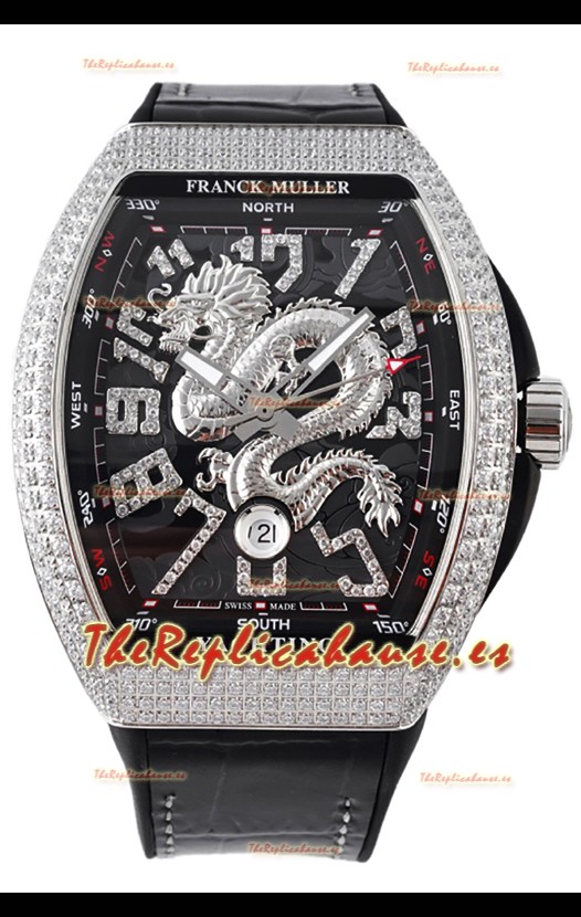 Franck Muller Vanguard Yachting Dragon V45 Dial Negro con Bisel Diamantes Réplica Suiza
