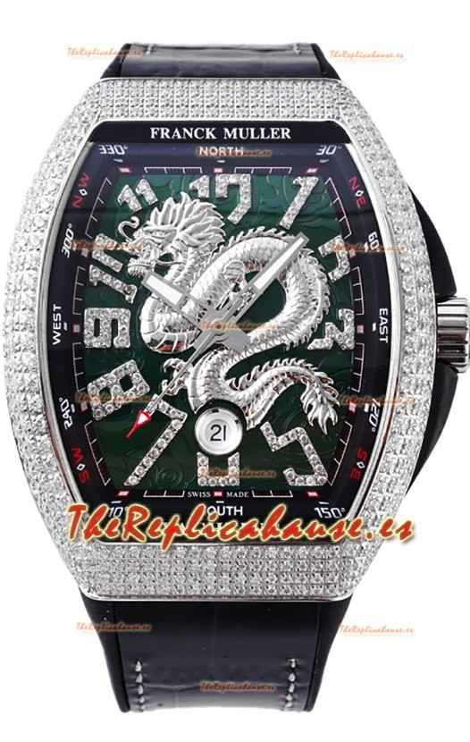 Franck Muller Vanguard Yachting Dragon V45 Dial Verde en Bisel Diamantes Réplica Suiza