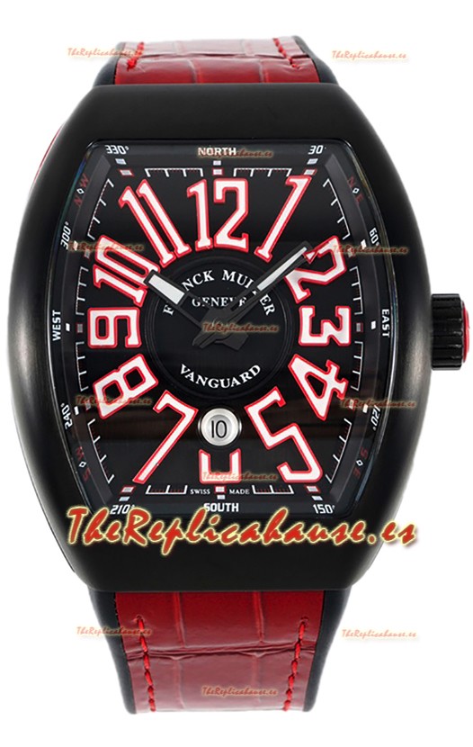 Franck Muller Vanguard en Caja Revestida DLC Dial Negro Reloj Réplica Suiza