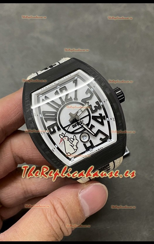 Franck Muller Edición "Fr2nck" Vanguard Rabbit Reloj Réplica Suizo en Caja de Carbono Negro