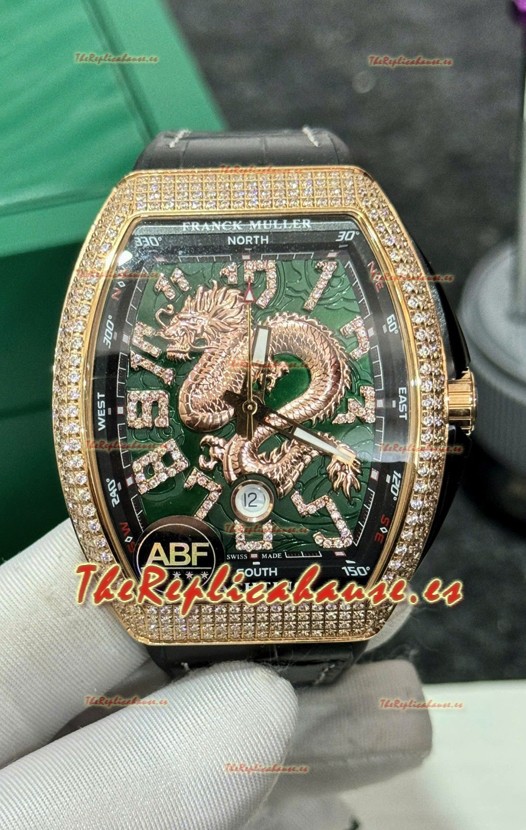 Franck Muller Vanguard Yachting Dragon V45 Dial Verde con Bisel en Oro de Diamantes Réplica Suiza