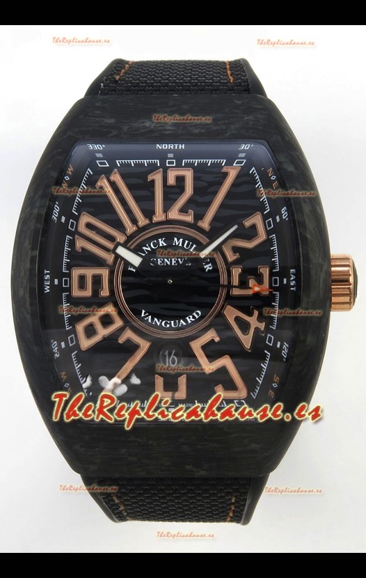 Franck Muller Super Clone Vanguard V45 Racing Carbono con Correa de Nylon