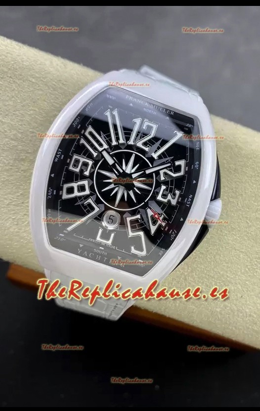 Franck Muller Vanguard Yachting Cerámica Blanca Dial Negro Reloj Réplica Suizo Espejo 1:1