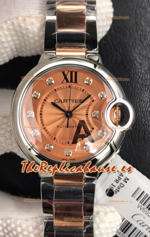 Ballon De Cartier Cuarzo Suizo Calidad espejo 1:1 Correa de Oro Rosado de dos Tonos 28MM