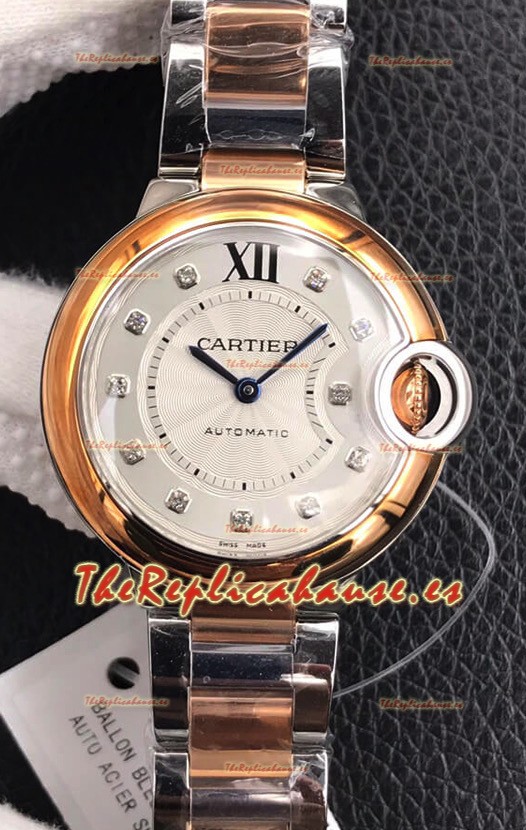 Ballon De Cartier Reloj Réplica Calidad Espejo 1:1 de Cuarzo Suizo 28MM Caja en Oro Rosado de dos Tonos