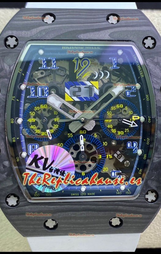 Richard Mille RM011 Felipe Massa Reloj en Calidad a Espejo 1:1 Caja de Carbono Forjado de una Sola Pieza