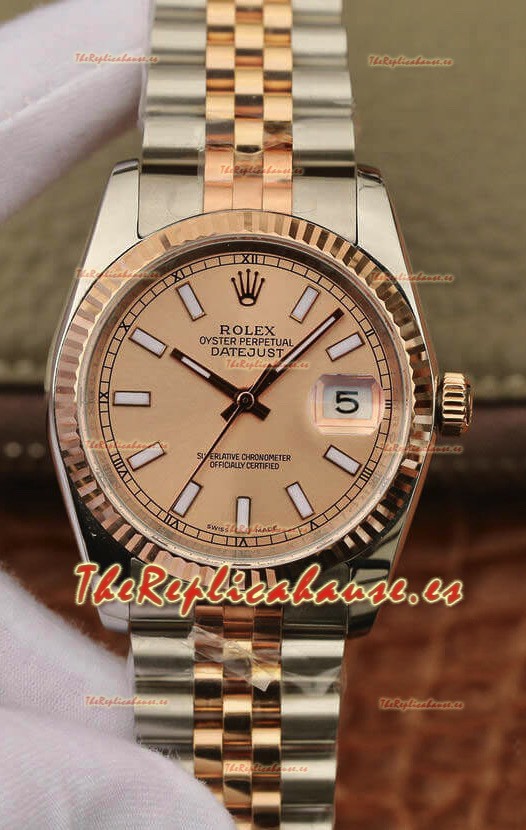 Rolex Datejust 36MM Movimiento ETA-3135 Réplica Suiza en Acero 904L en Dial Marrón de Dos Tonos