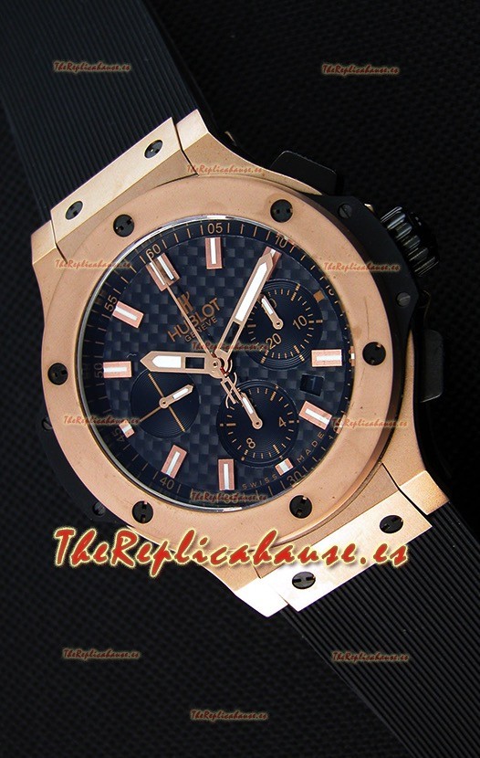 Hublot Big Bang Reloj Réplica Suizo Dial en Carbon Caja en Oro Rosado - Réplica a Espejo 1:1