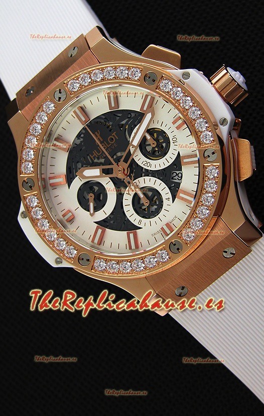 Hublot Big Bang Reloj Réplica Suizo con Bisel de Diamantes en caja de Oro Rosado