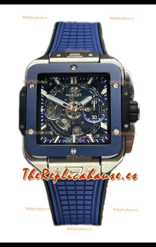 Hublot Square Bang Unico Titanium Reloj Cerámica Azul Cronógrafo Réplica Espejo 1:1