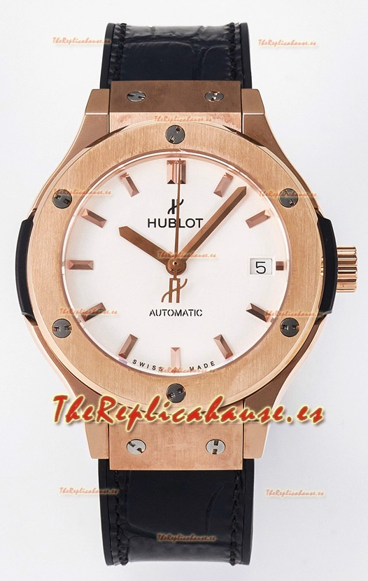 Hublot Super Clone Classic Fusion Rose Gold 38MM Reloj Réplica Espejo 1:1 Dial Blanco