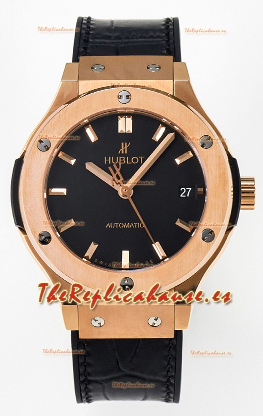Hublot Super Clone Classic Fusion Rose Gold 38MM Reloj Réplica Espejo 1:1 Dial Negro