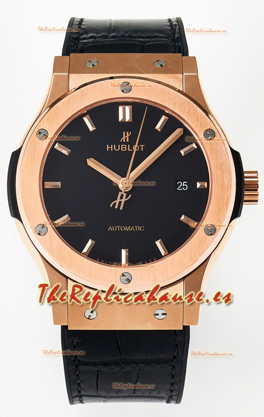 Hublot Super Clone Classic Fusion Rose Gold 42MM Reloj Réplica Espejo 1:1 Dial Negro