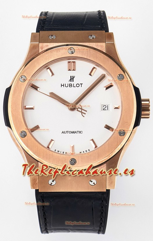 Hublot Super Clone Classic Fusion Rose Gold 42MM Reloj Réplica Espejo 1:1 Dial Blanco