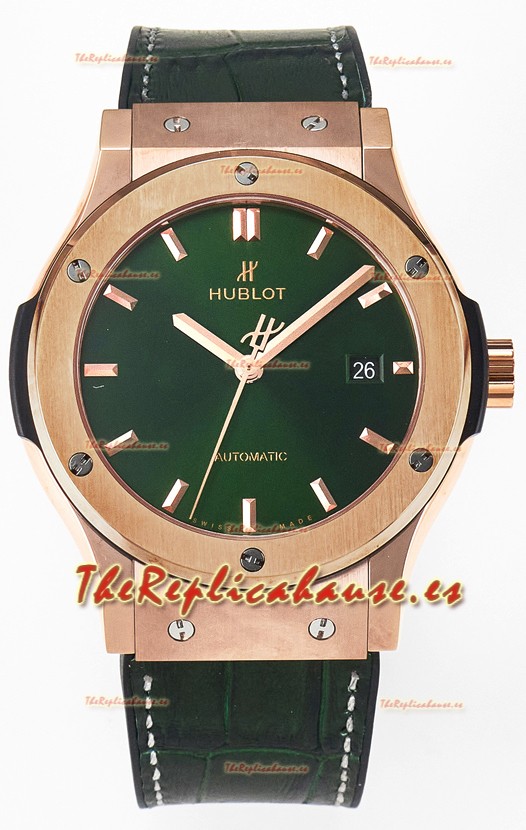 Hublot Super Clone Classic Fusion Rose Gold 42MM Reloj Réplica Espejo 1:1 Dial Verde