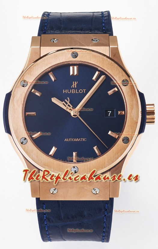 Hublot Super Clone Classic Fusion Rose Gold 42MM Reloj Réplica Espejo 1:1 Dial Azul