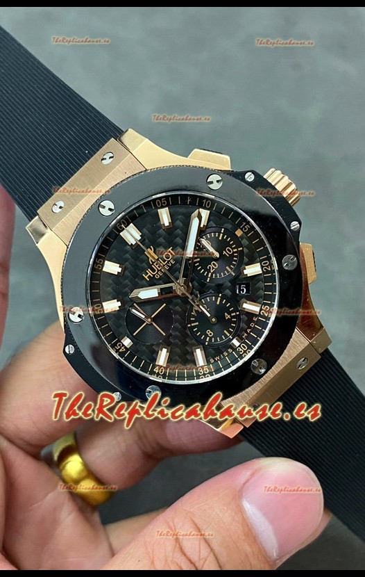 Hublot Big Bang Reloj Super Clone Dial Carbobo Caja Oro Rosado 44MM