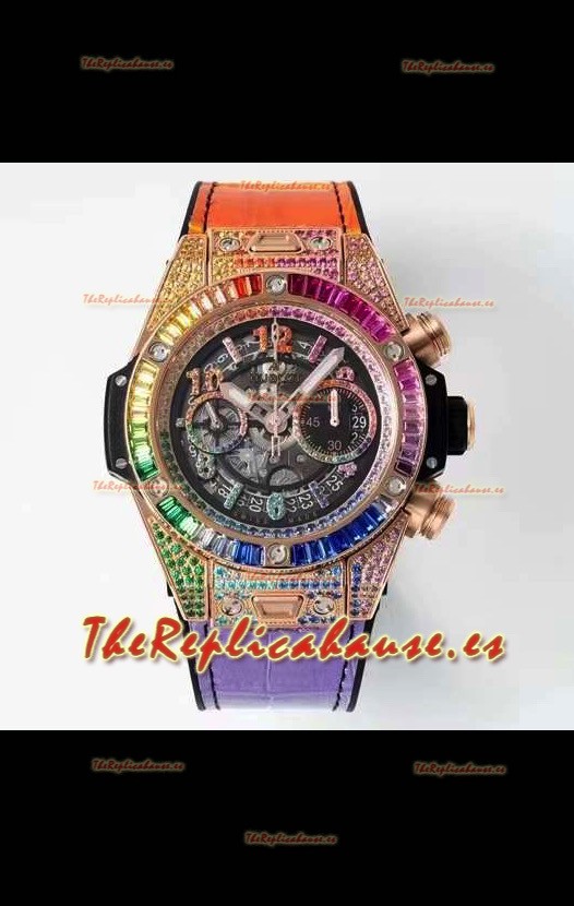 Hublot Big Bang UNICO Rainbow Reloj Réplica Suizo a Espejo 1:1 en Oro Rosado