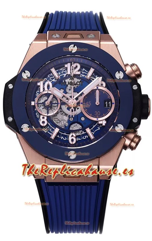 Hublot Big Bang Unico Caja de Oro Rosado Azul Edición Reloj Réplica Suizo a Espejo 1:1