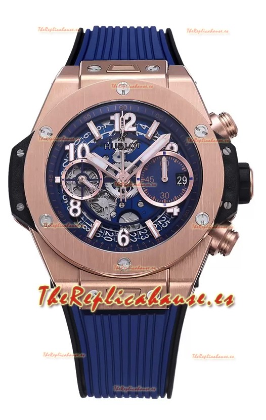 Hublot Big Bang Unico Caja de Oro Rosado Azul Edición Reloj Réplica Suizo a Espejo 1:1