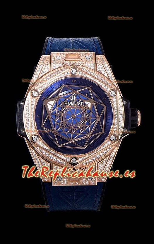 Hublot Big Bang One Click Sang Bleu Reloj Réplica a espejo 1:1 en Caja de Oro Rosado - 45MM - Dial Azul