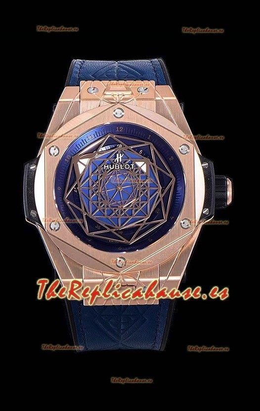 Hublot Big Bang One Click Sang Bleu Reloj Réplica a espejo 1:1 en Caja de Oro Rosado - 45MM - Dial Azul
