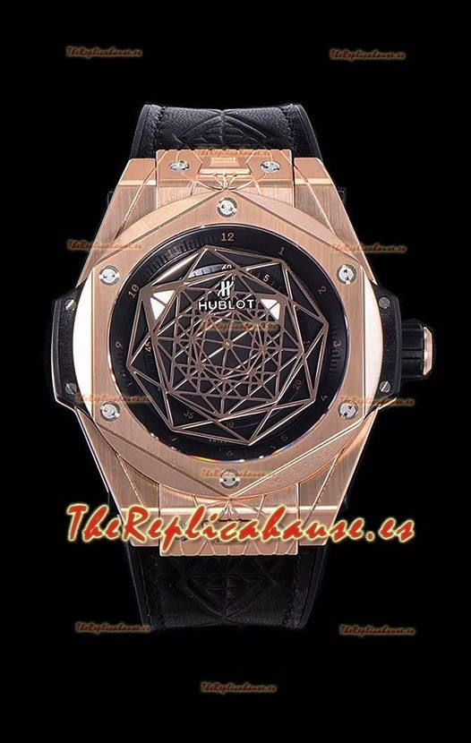 Hublot Big Bang One Click Sang Bleu Reloj Réplica a espejo 1:1 Caja en Oro Rosado - 45MM - Dial Negro
