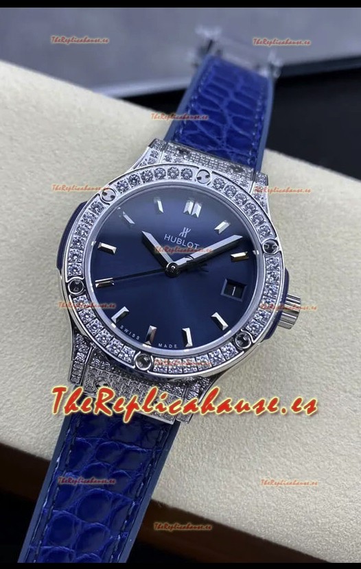 Hublot Classic Fusion Acero Inoxidable 33MM Dial Azul Reloj Movimiento Cuarzo Suizo Calidad Espejo 1:1