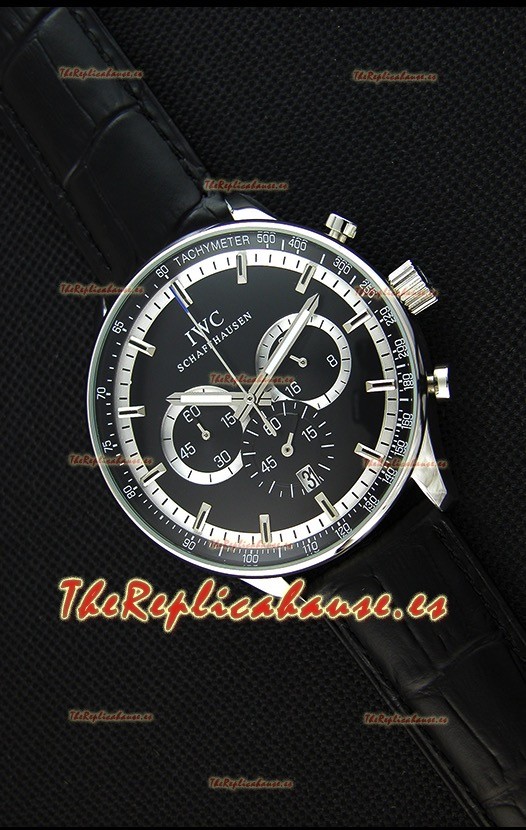 IWC Schaffhausen Reloj Réplica Japonés Movimiento de Cuarzo Dial en Negro