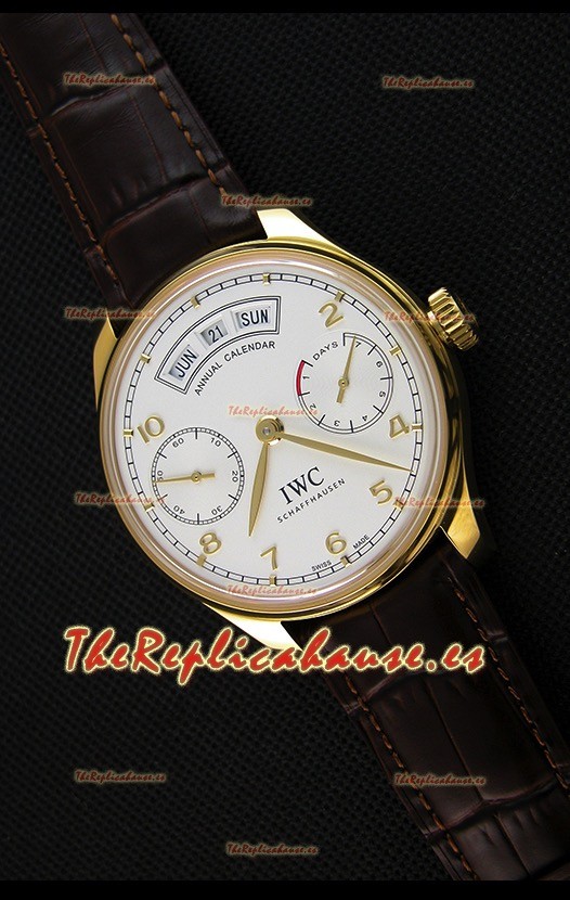 IWC Portugieser Annual Calender Dial Blanco Oro Amarillo IW503502 Réplica a Espejo 1:1 