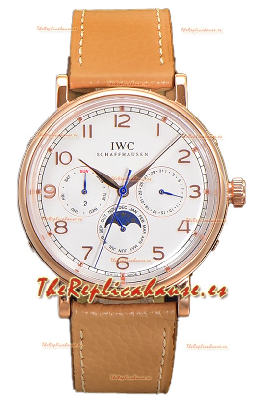 IWC Portofino Calendario Perpetuo IW3446 Dial Blanco Oro Rosado Reloj Réplica Suiza 