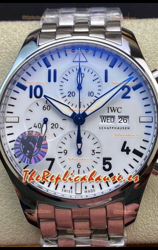 IWC Pilot Chronograph Edition Dial Blanco Caja Acero 904L Reloj Réplica a Espejo 1:1