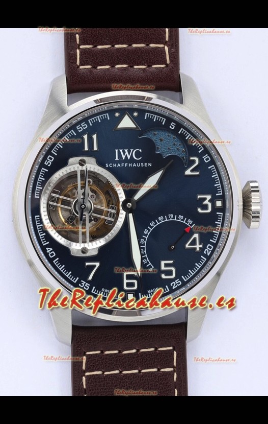 IWC Portuguese Genuine Swiss Movimiento Tourbillon Reloj Acero en Dial Azul 