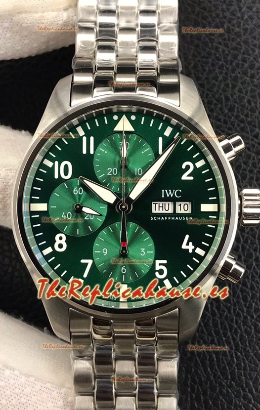 IWC Pilot Chronograph Edition Dial Verde en Caja Acero 904L Reloj Réplica Espejo 1:1