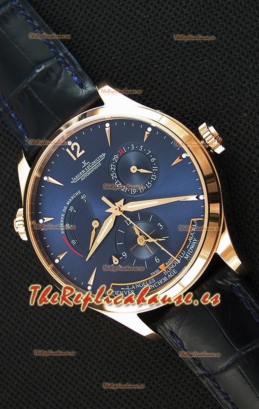 Jaeger LeCoultre Master Geographic Indicador de Reserva de Energía Reloj Réplica Suizo Oro Rosado