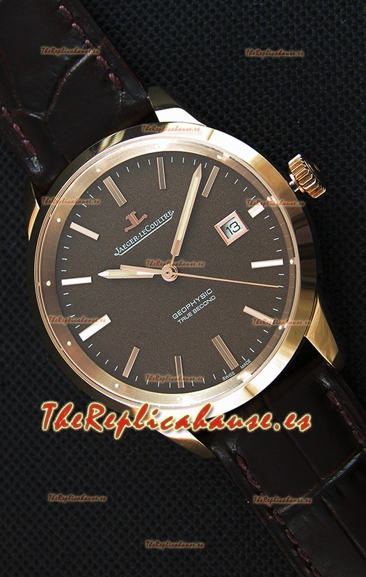 Jaeger LeCoultre Geophysic True Second Reloj Réplica Suizo en Oro Rosado Dial en color Marron