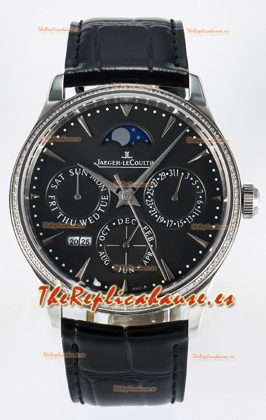 Jaeger LeCoultre Super Clone Master Ultra-Thin Calendario Perpetuo Dial Gris Reloj Diamantes