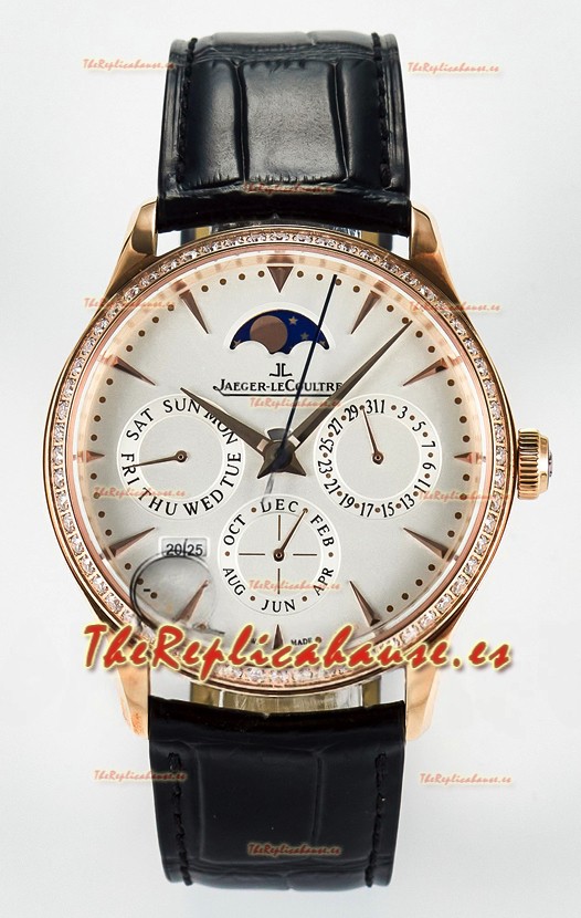 Jaeger LeCoultre Super Clone Master Ultra-Thin Calendario Perpetuo Dial Blanco Bisel Diamantes