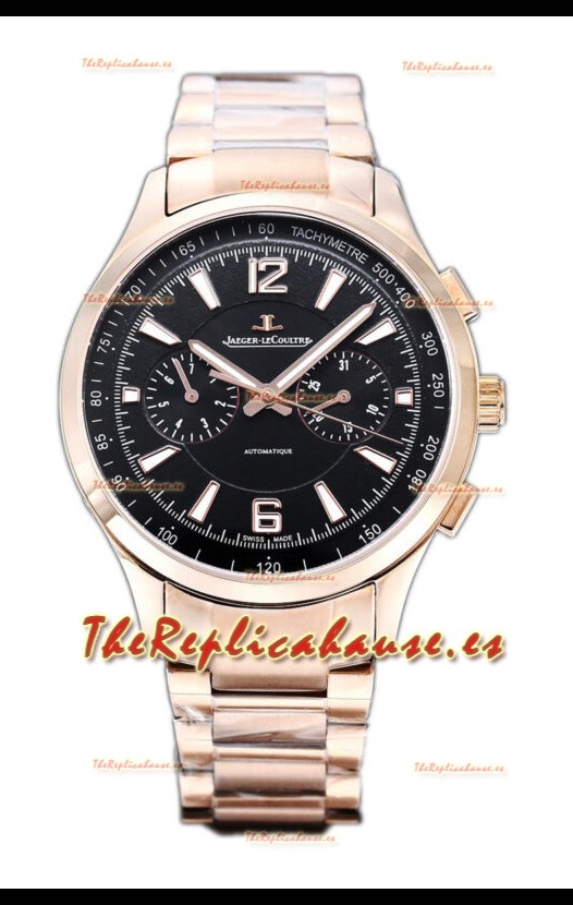 Jaeger LeCoultre Polaris Cronógrafo Dial Negro Caja Oro Rosado Reloj Réplica Suiza 