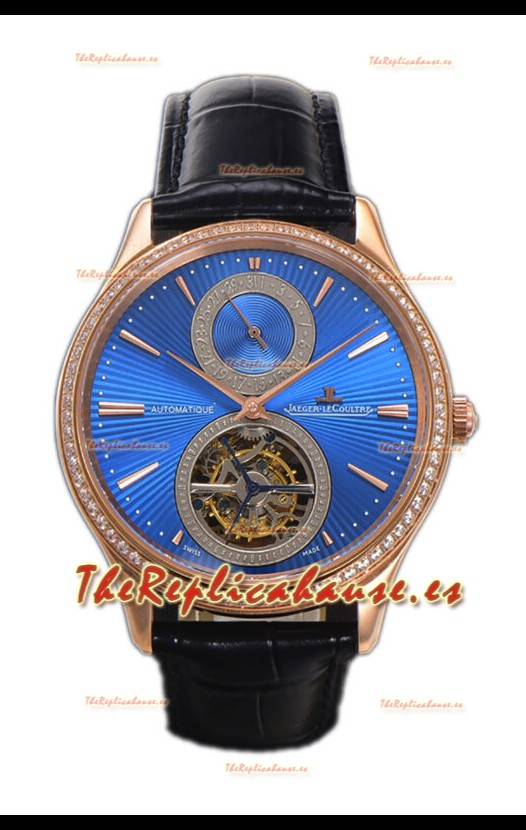 Jaeger LeCoultre Master Tourbillon Ultra-Fino Dial Azul Reloj Caja Oro Rosado