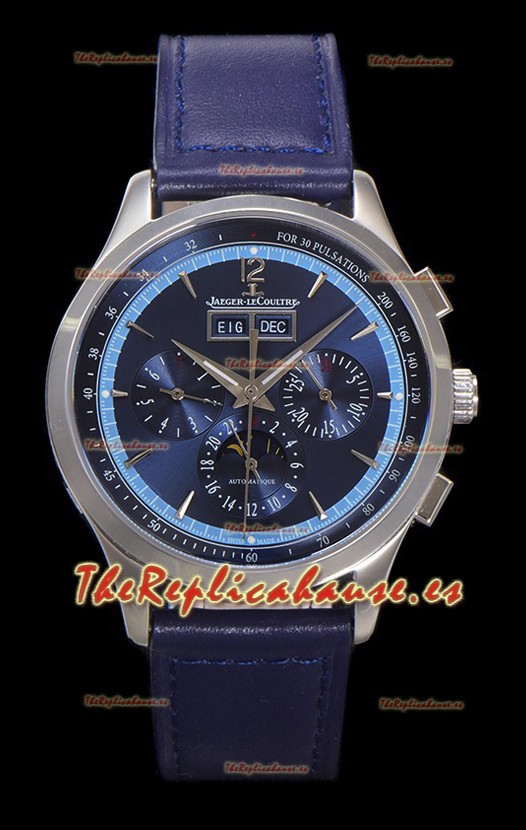 Jaeger LeCoultre Master Control Cronógrafo Calendar Caja Acero Dial Azul Watch 
