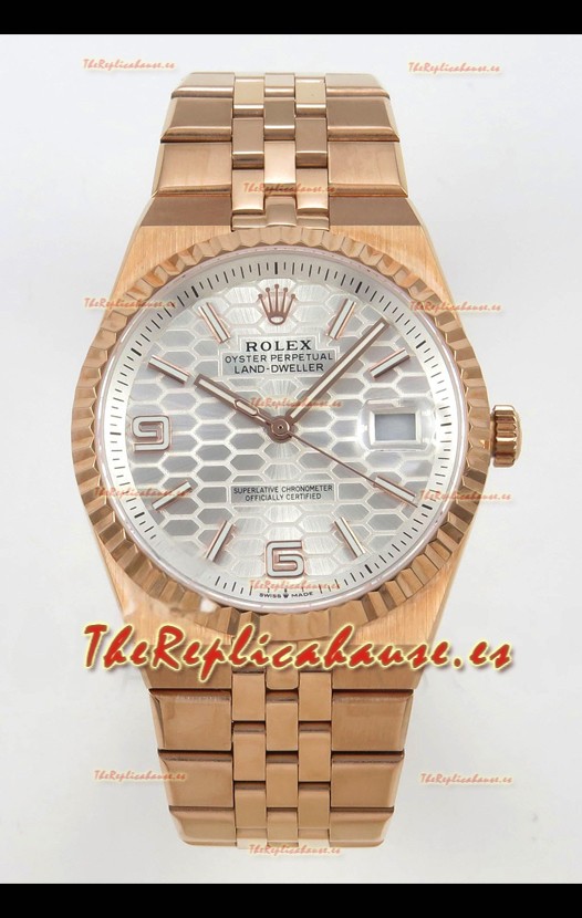 Reloj Réplica Suizo Rolex Land-Dweller 127335 Acero con Diseño de Panal de Abeja Oro Rosado 40MM
