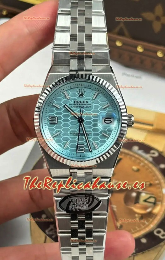 Rolex Land-Dweller 127236 Azul Hielo Diseño Panal Abeja 36MM Reloj Réplica Suizo