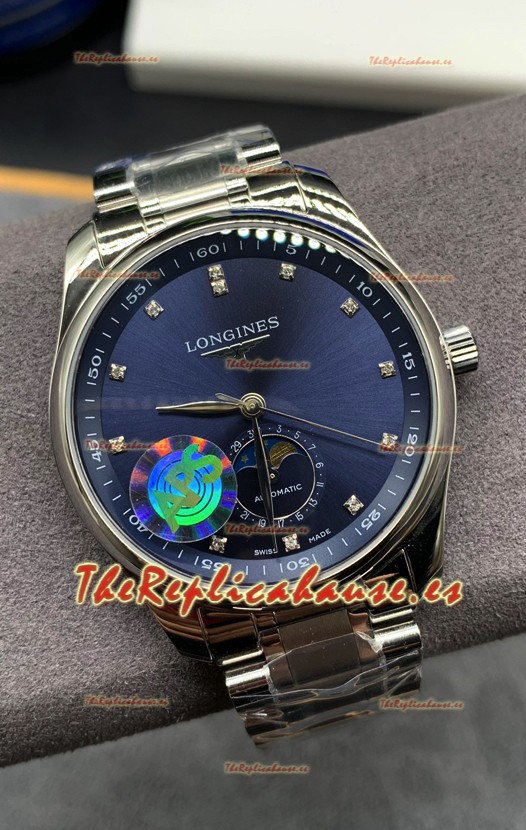 Largoines Master Collection Automatic Moonphase Dial Azul Reloj Réplica Suizo Correa Acero