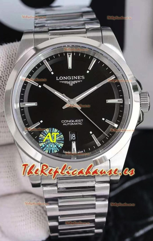 Largoines Conquest Automatic Dial Negro Reloj Automático en Caja Acero