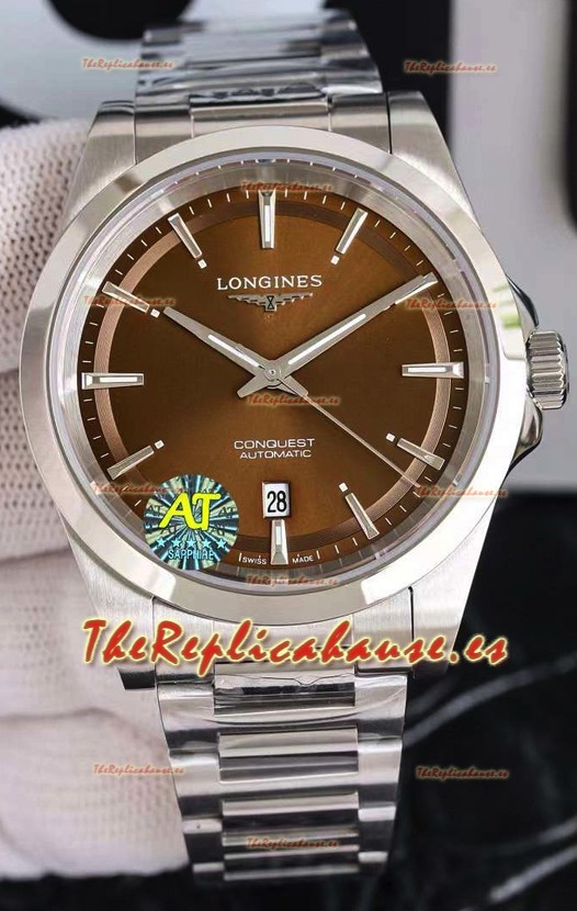 Largoines Conquest Automático Dial Marrón Reloj Automático Correa Acero